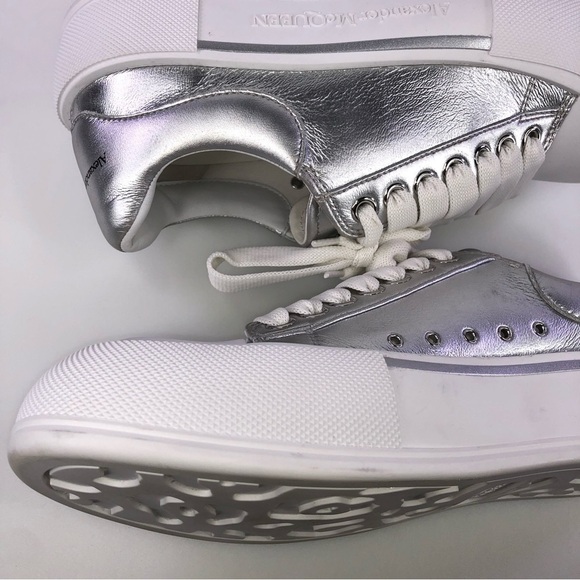 Alexander Mcqueen Men’s White Metallic Sneaker Shoes $540 Size US 9/EU 42 - Picture 9 of 10